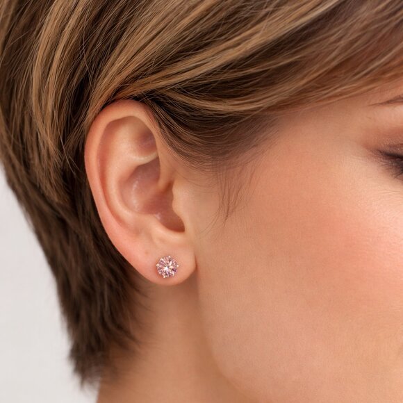 Pink Swarovski Crystal Stud Earrings 4mm Round Cut Rose SilverTone Posts - Picture 4 of 4